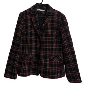 David Brooks Blazer Womens Medium Black Red Plaid Wool Blend Lined Jacket Career